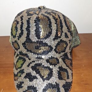Sequin Leopard Print Cap